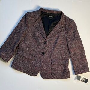 NWT DKNY Y2K Tweed Black & Red Textured Cropped 2 Button Blazer Wool Blend sz 14